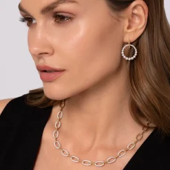 Gabriel & Co. Drop Earrings Huggie 14K White and Yellow Gold Diamond 1.05ct Bujukan