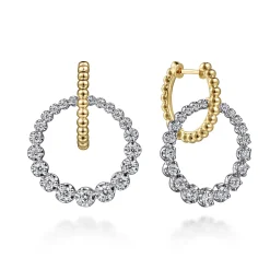 Gabriel & Co. Drop Earrings Huggie 14K White and Yellow Gold Diamond 1.05ct Bujukan