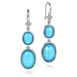 Hot Gabriel & Co. Drop Earrings 925 Sterling Silver Rock Crystal and Turquoise