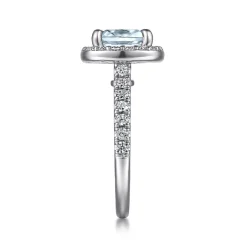 Discount Gabriel & Co. Dua - 14K White Gold Cushion Halo Round Aquamarine and Diamond Engagement Ring