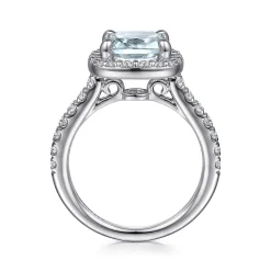 Discount Gabriel & Co. Dua - 14K White Gold Cushion Halo Round Aquamarine and Diamond Engagement Ring