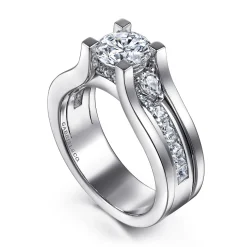 Best Gabriel & Co. Dulcette - 14K White Gold Wide Band Round Diamond Channel Set Engagement Ring
