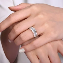 Best Gabriel & Co. Dulcette - 14K White Gold Wide Band Round Diamond Channel Set Engagement Ring