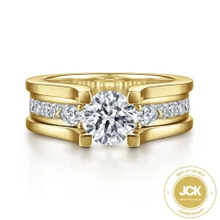 Outlet Gabriel & Co. Dulcette - 14K Yellow Gold Wide Band Round Diamond Engagement Ring