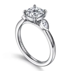 Gabriel & Co. Ebony - 14K White Gold Cushion Cut Three Stone Diamond Engagement Ring