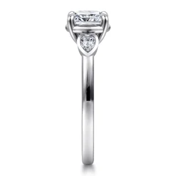 Gabriel & Co. Ebony - 14K White Gold Cushion Cut Three Stone Diamond Engagement Ring