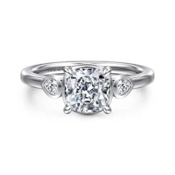 Gabriel & Co. Ebony - 14K White Gold Cushion Cut Three Stone Diamond Engagement Ring