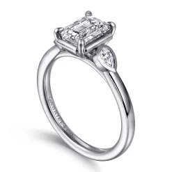 Best Gabriel & Co. Ebony - 14K White Gold Emerald Cut Three Stone Diamond Engagement Ring