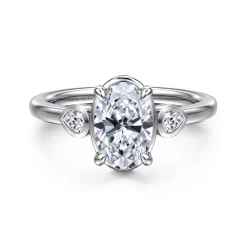Discount Gabriel & Co. Ebony - 14K White Gold Oval Three Stone Diamond Engagement Ring