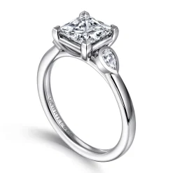 Discount Gabriel & Co. Ebony - 14K White Gold Princess Cut Three Stone Diamond Engagement Ring