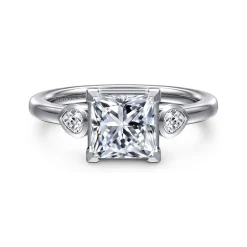 Discount Gabriel & Co. Ebony - 14K White Gold Princess Cut Three Stone Diamond Engagement Ring