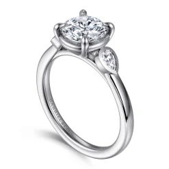New Gabriel & Co. Ebony - 14K White Gold Round Three Stone Diamond Engagement Ring