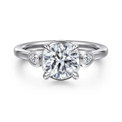 New Gabriel & Co. Ebony - 14K White Gold Round Three Stone Diamond Engagement Ring
