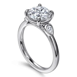 Hot Gabriel & Co. Ebony - 14K White Gold Round Three Stone Diamond Engagement Ring