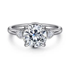 Hot Gabriel & Co. Ebony - 14K White Gold Round Three Stone Diamond Engagement Ring