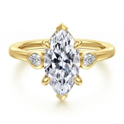 Hot Gabriel & Co. Ebony - 14K Yellow Gold Marquise Three Stone Diamond Engagement Ring