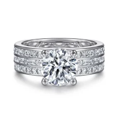 Gabriel & Co. Eedie - 14K White Gold Round Wide Band Diamond Engagement Ring