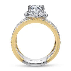 New Gabriel & Co. Efron - 14K White-Yellow Gold Round Halo Sapphire and Diamond Channel Set Engagement Ring