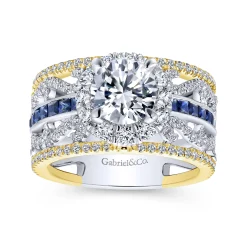 New Gabriel & Co. Efron - 14K White-Yellow Gold Round Halo Sapphire and Diamond Channel Set Engagement Ring