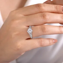 Sale Gabriel & Co. Elanie - Vintage Inspired 14K White Gold Round Diamond Engagement Ring
