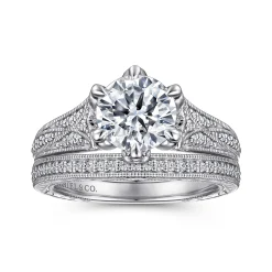Sale Gabriel & Co. Elanie - Vintage Inspired 14K White Gold Round Diamond Engagement Ring