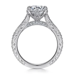 Sale Gabriel & Co. Elanie - Vintage Inspired 14K White Gold Round Diamond Engagement Ring