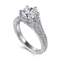 Sale Gabriel & Co. Elanie - Vintage Inspired 14K White Gold Round Diamond Engagement Ring