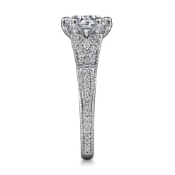 Sale Gabriel & Co. Elanie - Vintage Inspired 14K White Gold Round Diamond Engagement Ring