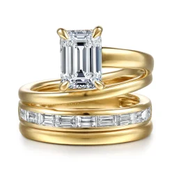 Best Gabriel & Co. Elena - 14K Yellow Gold Bypass Emerald Cut Diamond Engagement Ring