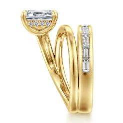 Sale Gabriel & Co. Elena - 14K Yellow Gold Bypass Emerald Cut Diamond Engagement Ring