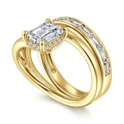 Sale Gabriel & Co. Elena - 14K Yellow Gold Bypass Emerald Cut Diamond Engagement Ring