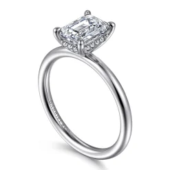 Best Gabriel & Co. Elia - 14K White Gold Solitaire Emerald Cut Diamond Engagement Ring