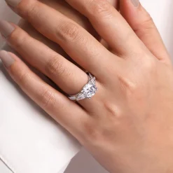 Clearance Gabriel & Co. Elianna - 18K White Gold Round Three Stone Diamond Engagement Ring