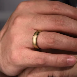 New Gabriel & Co. Elijah - 14K Yellow Gold 6mm - Men's Wedding Band in Sandblast Finish