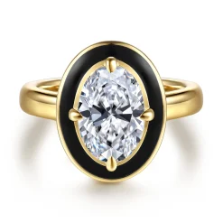 Discount Gabriel & Co. Eli - 14K Yellow Gold Compass Bezel Prong Enamel Black Oval Diamond Engagement Ring