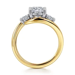 Sale Gabriel & Co. Elin - 14K White-Yellow Gold Cushion Cut Three Stone Diamond Engagement Ring
