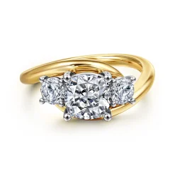 Sale Gabriel & Co. Elin - 14K White-Yellow Gold Cushion Cut Three Stone Diamond Engagement Ring