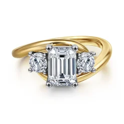 Outlet Gabriel & Co. Elin - 14K White-Yellow Gold Emerald Cut Three Stone Diamond Engagement Ring