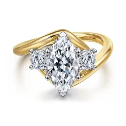 Outlet Gabriel & Co. Elin - 14K White-Yellow Gold Marquise Shape Three Stone Diamond Engagement Ring