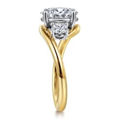 New Gabriel & Co. Elin - 14K White-Yellow Gold Oval Three Stone Diamond Engagement Ring