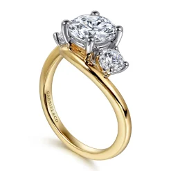 Hot Gabriel & Co. Elin - 14K White-Yellow Gold Round Bypass Three Stone Diamond Engagement Ring