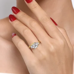 Discount Gabriel & Co. Elin - 14K White-Yellow Gold Round Three Stone Diamond Engagement Ring