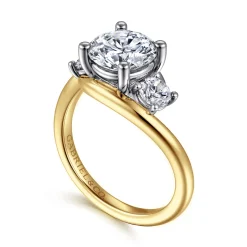 Discount Gabriel & Co. Elin - 14K White-Yellow Gold Round Three Stone Diamond Engagement Ring