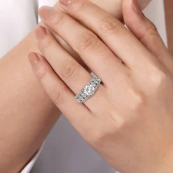 Clearance Gabriel & Co. Elisse - 14K White Gold Wide Band Round Diamond Engagement Ring