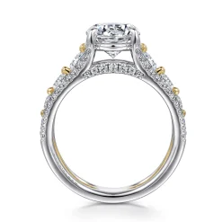 New Gabriel & Co. Elisse - 14K Yellow-White Gold Wide Band Round Diamond Engagement Ring