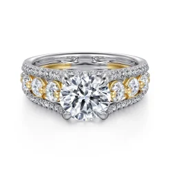 New Gabriel & Co. Elisse - 14K Yellow-White Gold Wide Band Round Diamond Engagement Ring