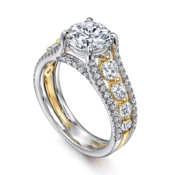 New Gabriel & Co. Elisse - 14K Yellow-White Gold Wide Band Round Diamond Engagement Ring