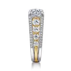 New Gabriel & Co. Elisse - 14K Yellow-White Gold Wide Band Round Diamond Engagement Ring