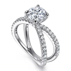 Sale Gabriel & Co. Elite - 14K White Gold Split Shank Round Diamond Engagement Ring