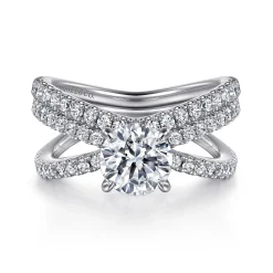 Sale Gabriel & Co. Elite - 14K White Gold Split Shank Round Diamond Engagement Ring
